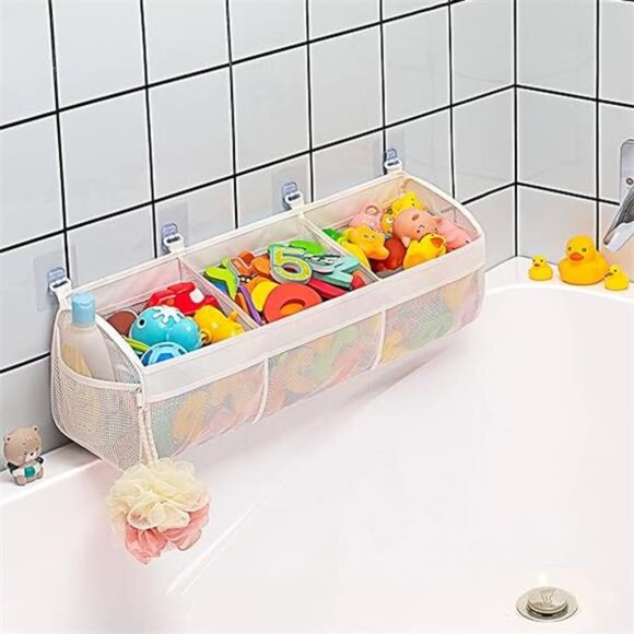 3 Compartment Horizontal Large Openings Bath Toy Organizer for Tub, Toy Storage - Picture 7 of 7